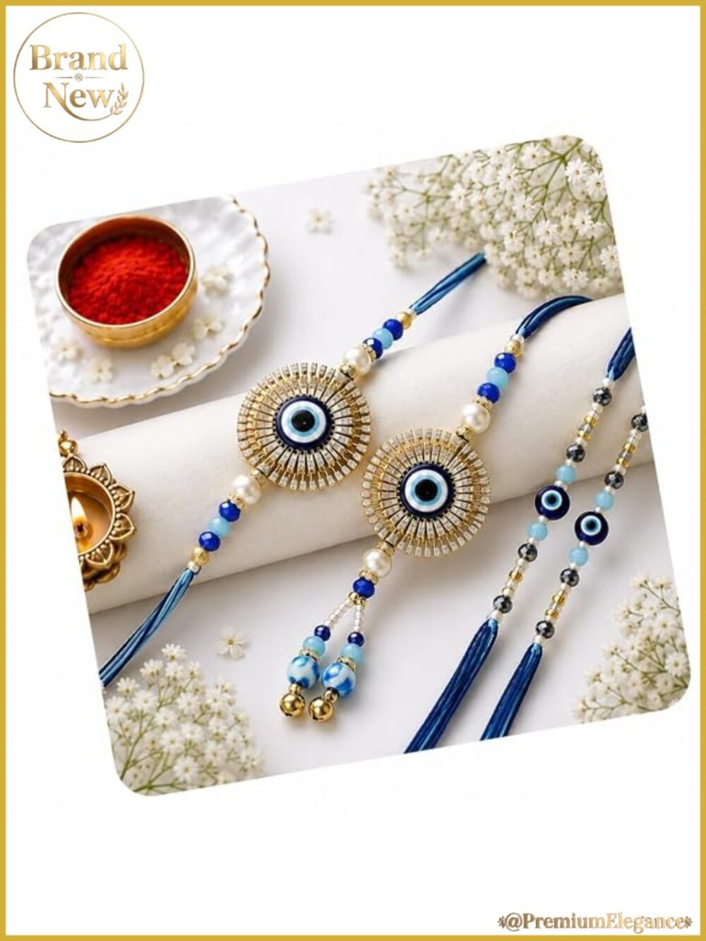 Rakhi Gift Set for Brother & Bhabhi, 5-Piece Family Roli Tika, Handmade Silk